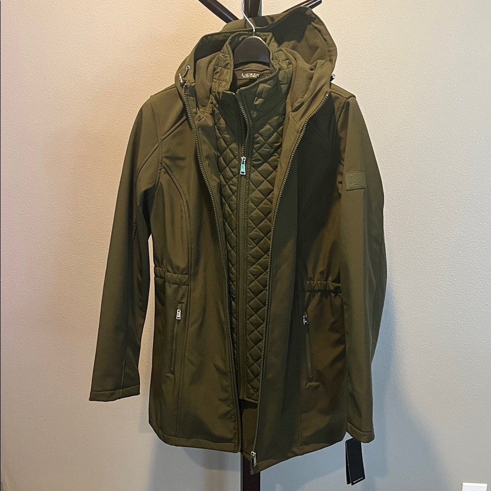 Lauren Ralph Lauren  Green Soft Shell Hooded Jacket. Size L. NWT.